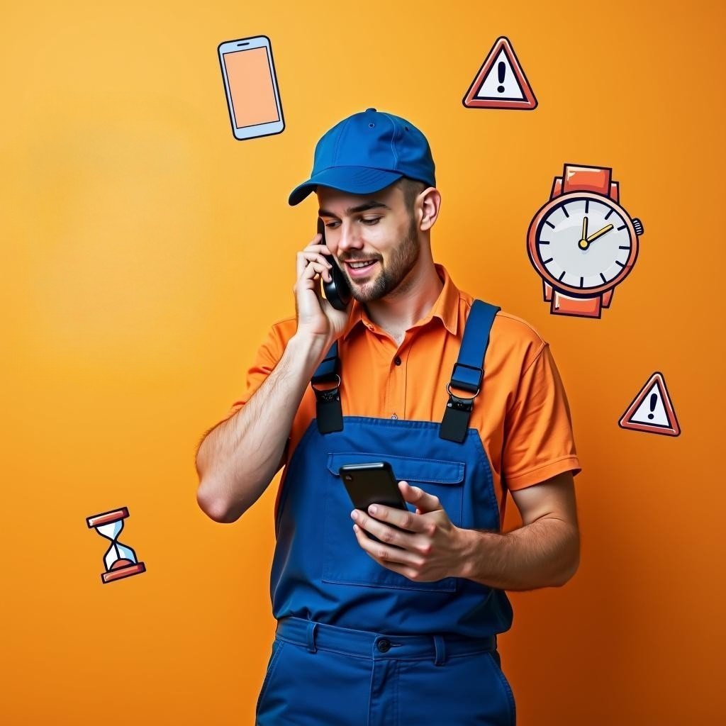 Photo d’un plombier au téléphone